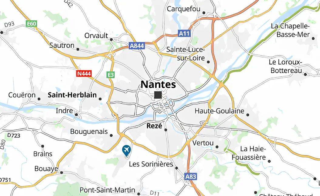 Carte de Nantes et de son agglomération : le secteur d’intervention de HomeBusters